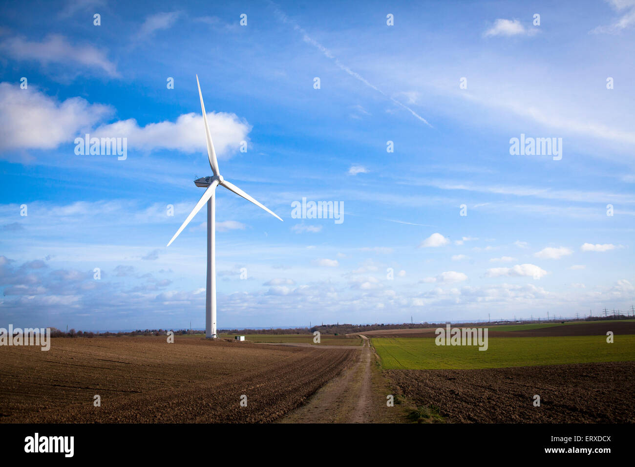 Europa, Deutschland, Nordrhein-Westfalen, Windkraftanlage bei Rommerskirchen.  Europe, Germany, North Rhine-Westphalia, wind pow Stock Photo