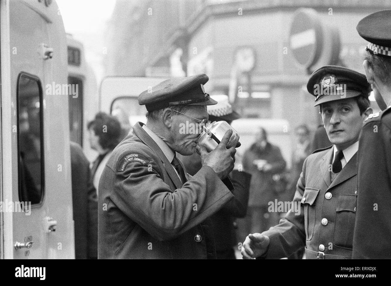 The Moorgate tube crash occurred on Friday 28 February 1975 at 08:46 on the Northern Line (Highbury Branch). A southbound train failed to stop at the Moorgate terminus and crashed into the wall at end of the tunnel. Forty-three people died as a result of Stock Photo