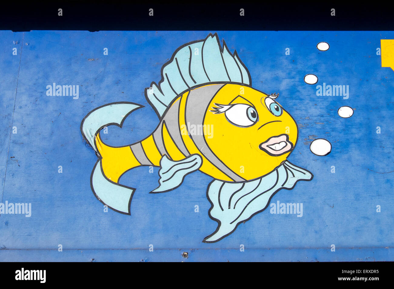 Cartoon style graphic picture of a fish and bubbles Stock Photo