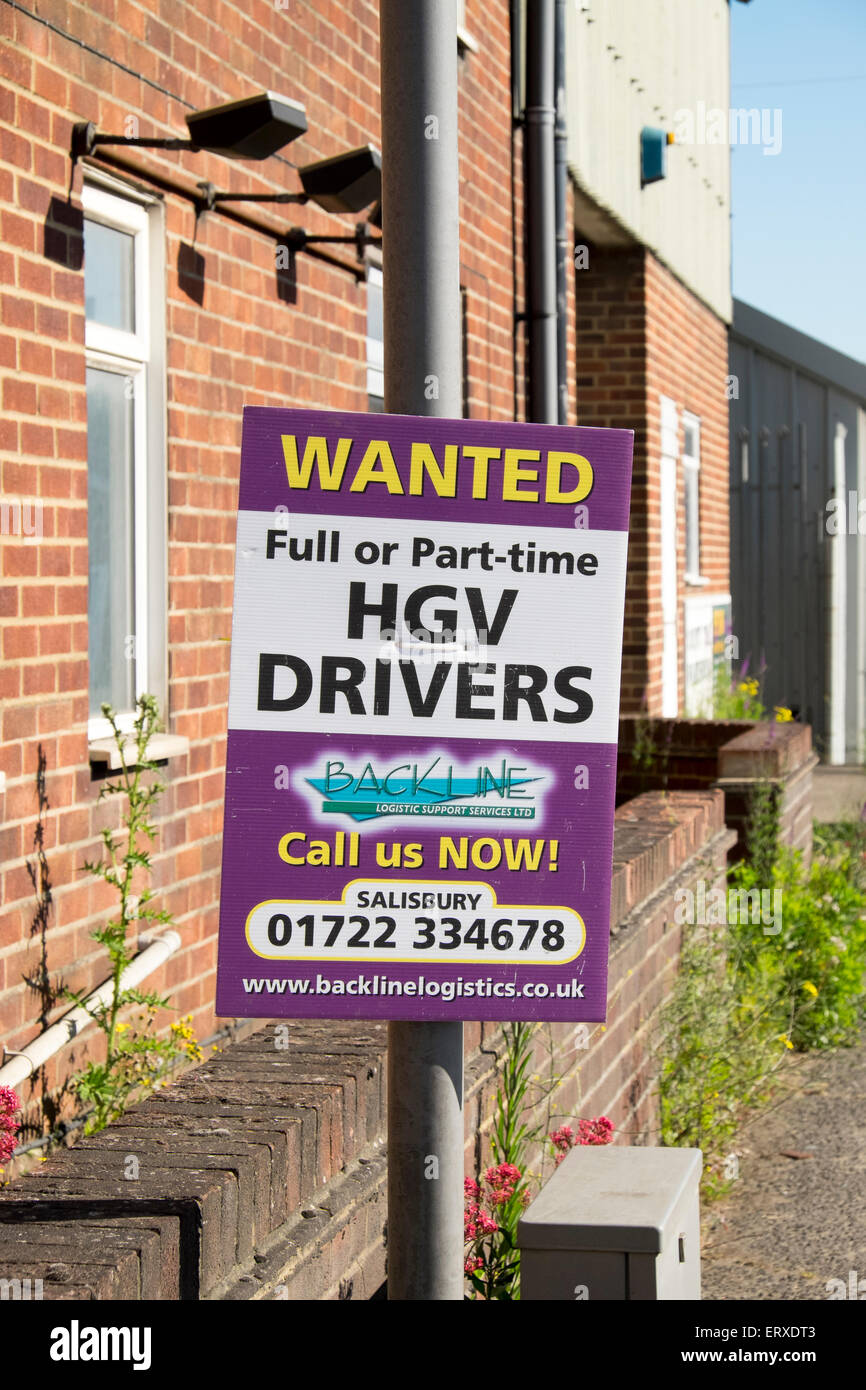 Wanted notice advertising for heavy goods vehicle drivers UK Stock Photo