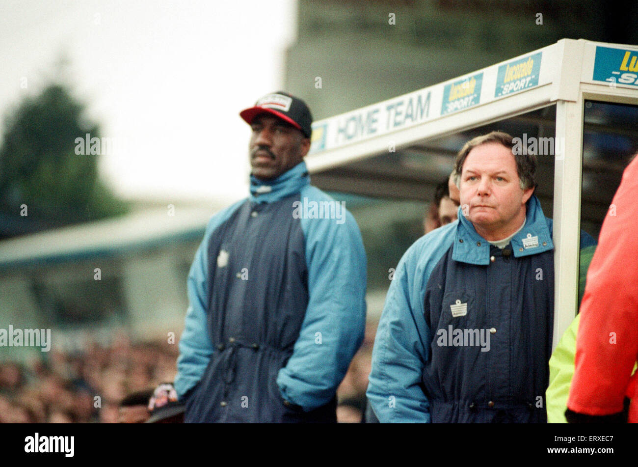 Birmingham City manager Barry Fry in the dugout. Birmingham City v Kidderminster Harriers, final score 2-1 to Kidderminster Harriers. FA Cup 3rd round, venue St Andrews, Birmingham. 8th January 1994. Stock Photo