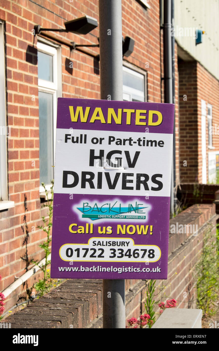 Wanted notice advertising for heavy goods vehicle drivers UK Stock Photo