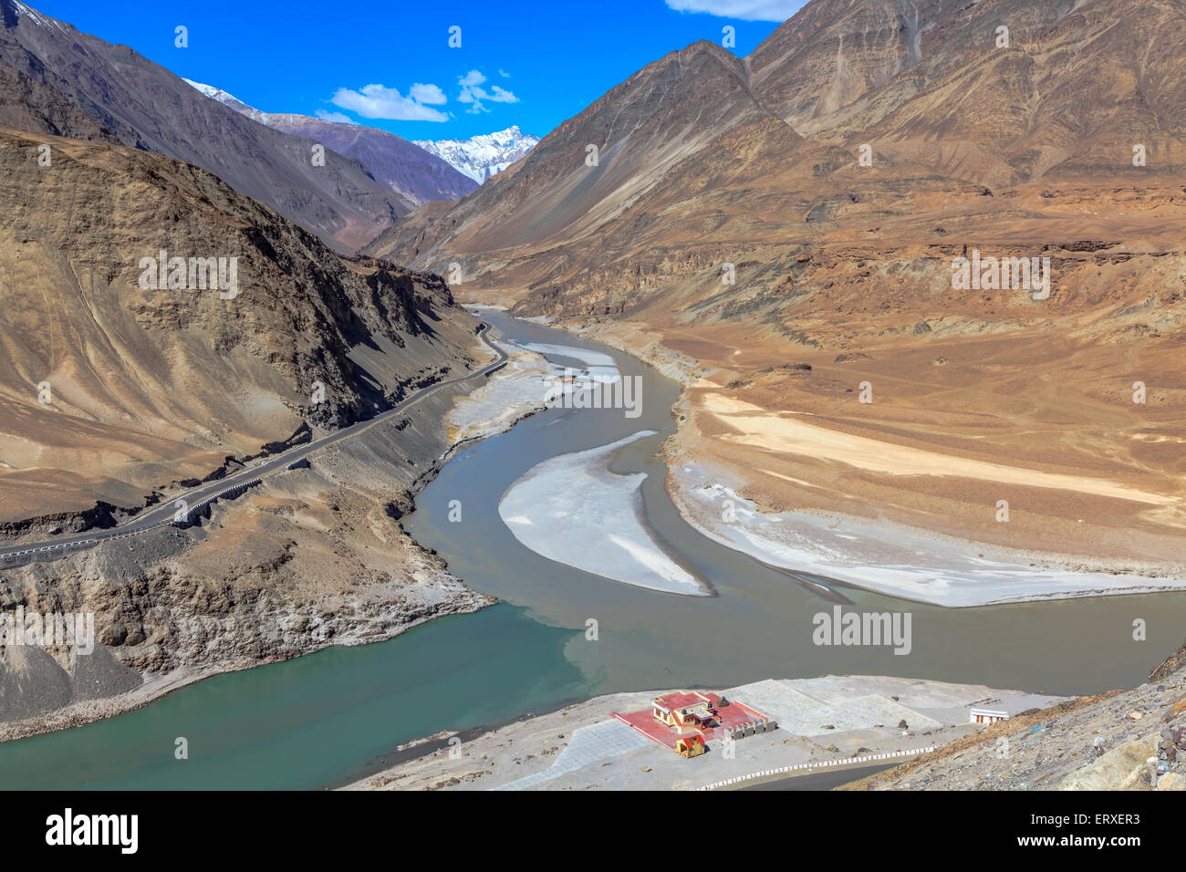 Confluence of River Zanskar and River Indus in Leh, Ladakh Region, India Stock Photo