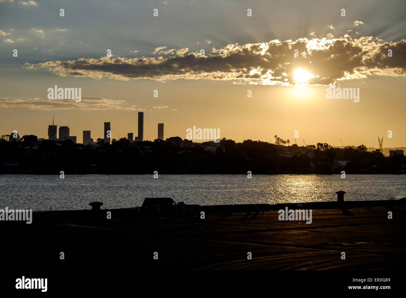 Brisbane skyline from Hamilton Wharf Stock Photo