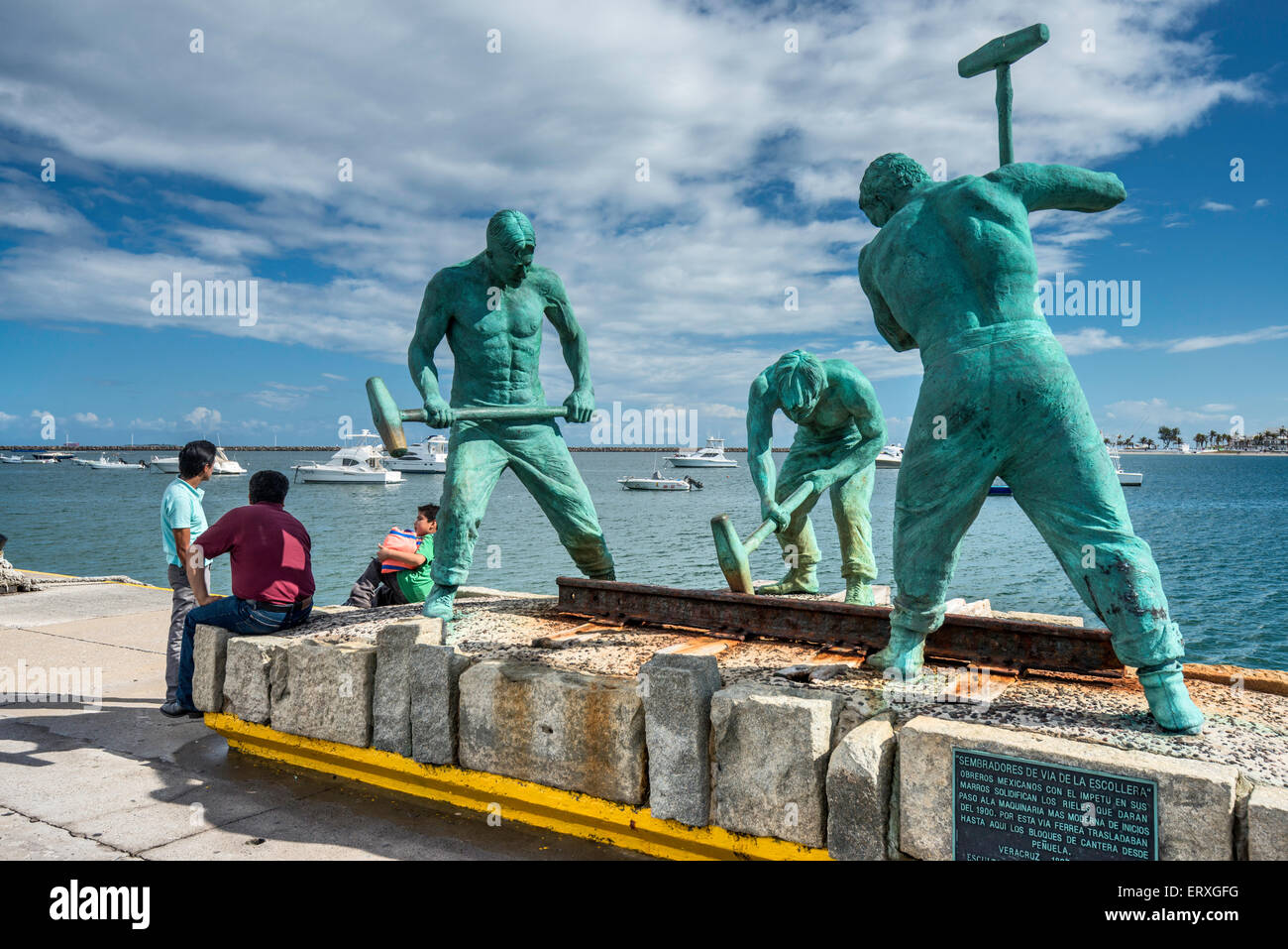 Sembradores de Via de la Escollera (Sowers of the Jetty Track), sculpture by Humberto Peraza, jetty in port of Veracruz, Mexico Stock Photo