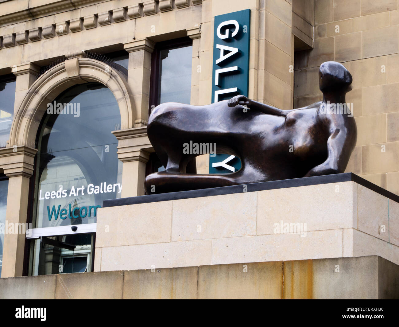 The Reclining Woman Henry Moore Sculpture outside Leeds Art Gallery The Headrow Leeds West Yorkshire England Stock Photo