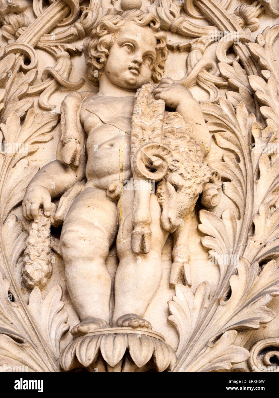 Detail of Stone Carving next to the Front Door at Leeds Town Hall on The Headrow Leeds West Yorkshire England Stock Photo