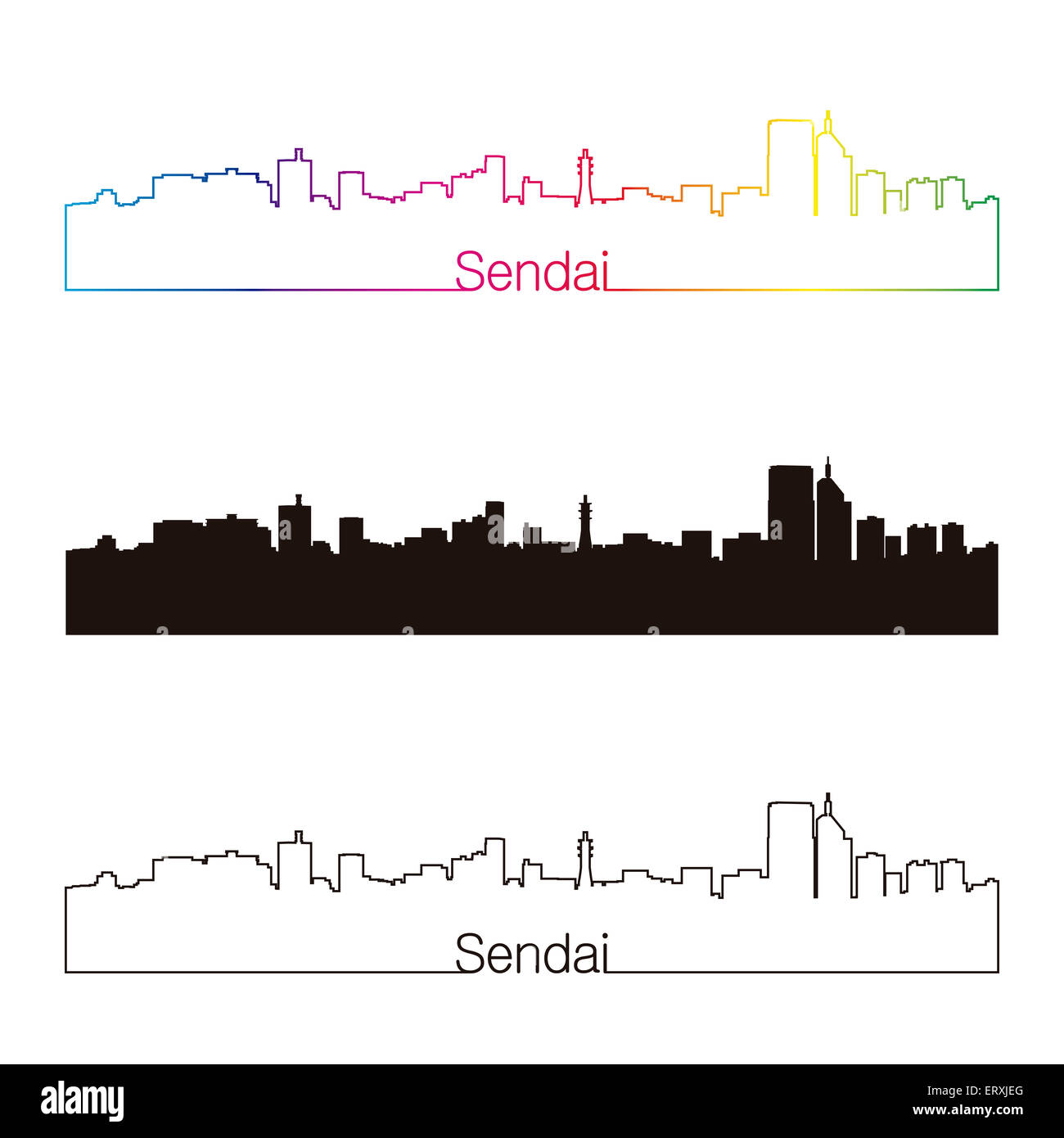 Sendai skyline linear style with rainbow in editable vector file Stock ...