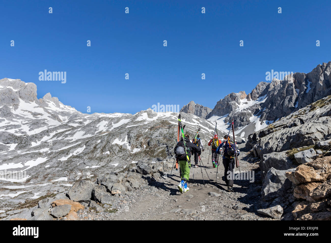 Ski Mountaineers on the PR 23 (La Vueltona) Track Between El Cable and Collado de Horcados Rojos, Picos de Europa Mountains, Can Stock Photo