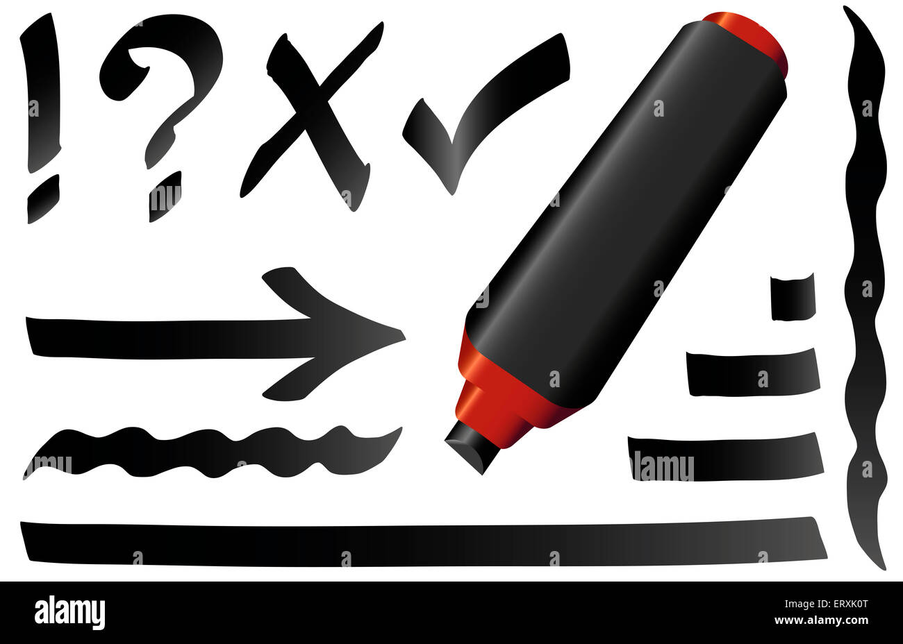 Black Marker Pen Black Strokes Symbols. Stock Photo