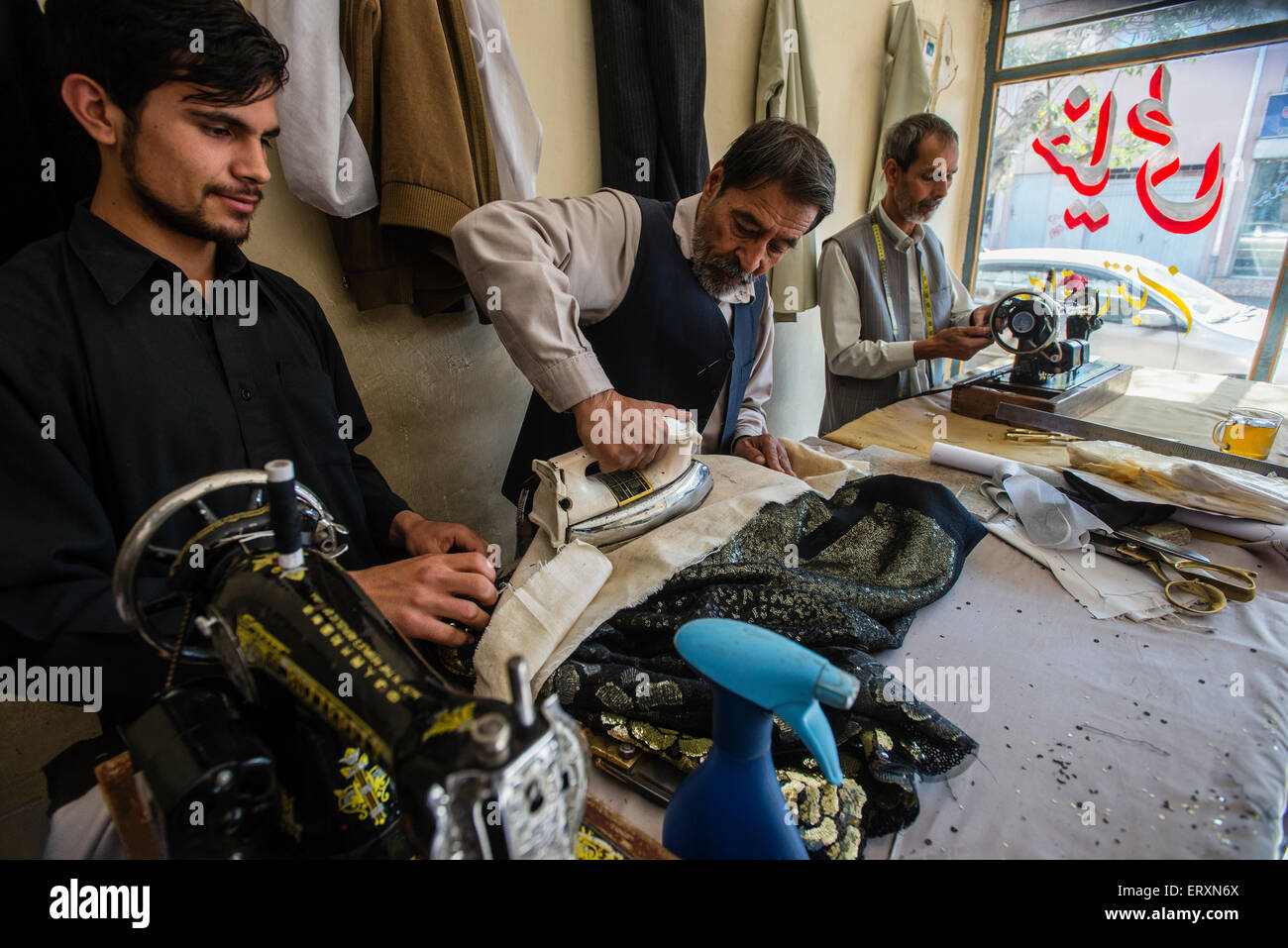 Tailors shop of traditional Afghan clothes in Shahre Naw, Kabul