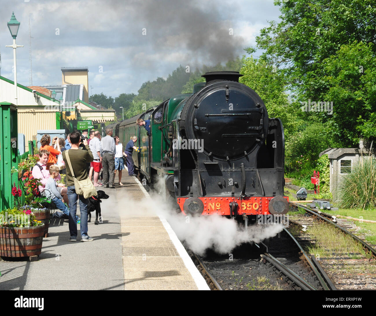 Preserved steam locomotive No 850, Lord Nelson at Alton on the Mid Hants Railway, Hampshire, England Stock Photo