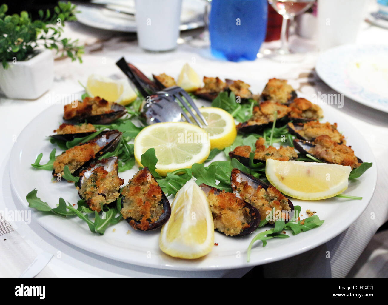 gratin of mussels Stock Photo Alamy