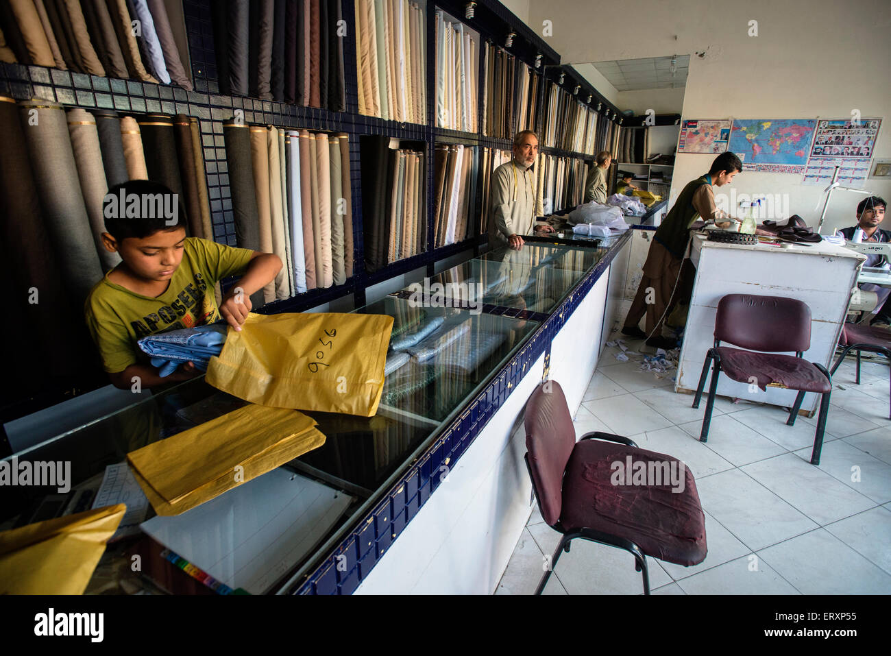 Tailors shop of traditional Afghan clothes in Shahre Naw, Kabul