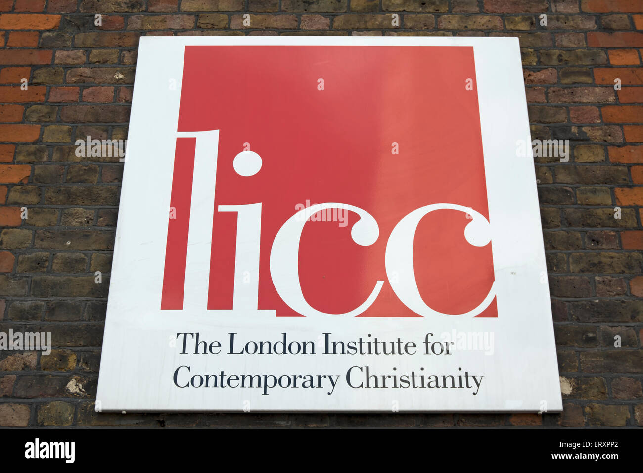 wall sign for the london institute of contemporary christianity, or licc, london, england Stock Photo