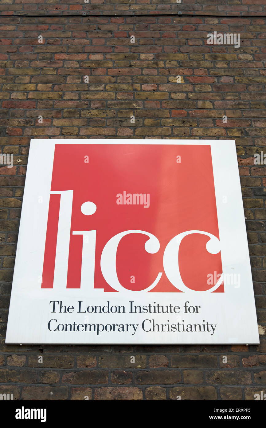 wall sign for the london institute of contemporary christianity, or licc, london, england Stock Photo