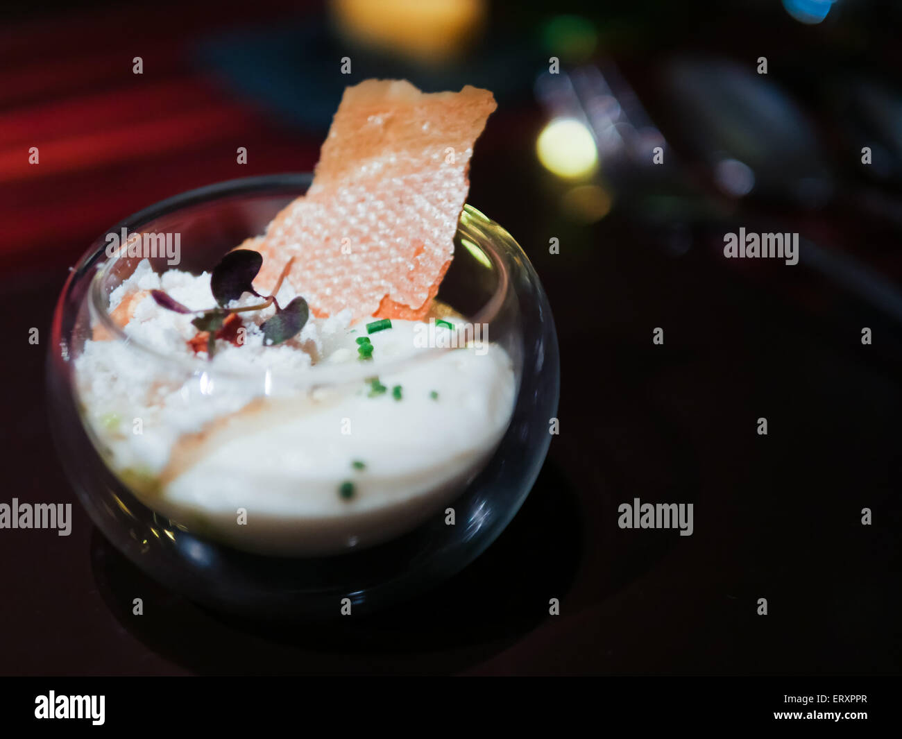 Jerusalem Artichoke Foam, Hazelnut Powder & Chive Oil Amuse Bouche