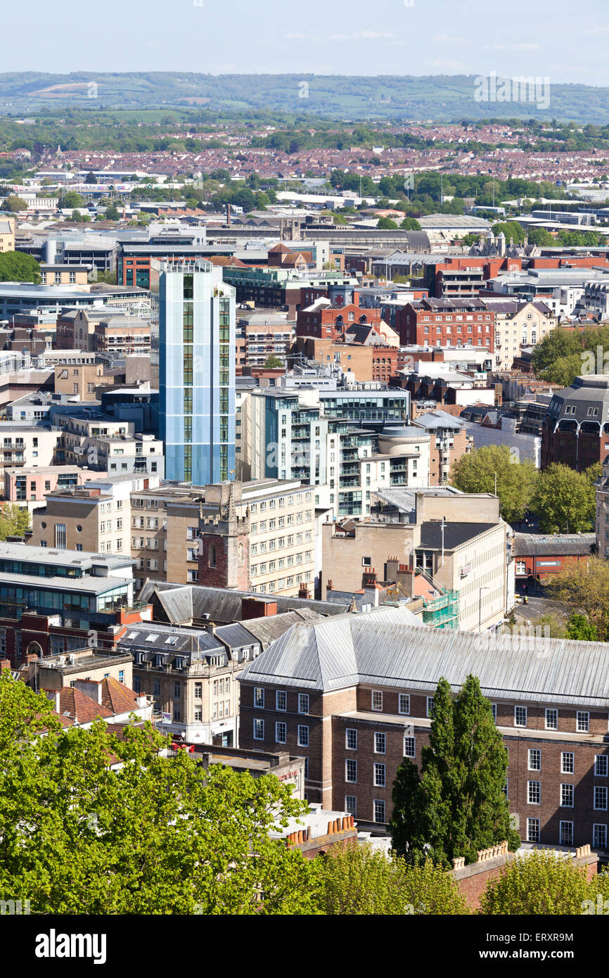 Central Bristol UK - viewed from Cabot Tower in Brandon Hill Park, Bristol UK – The 105 foot tower was built in 1897 Stock Photo