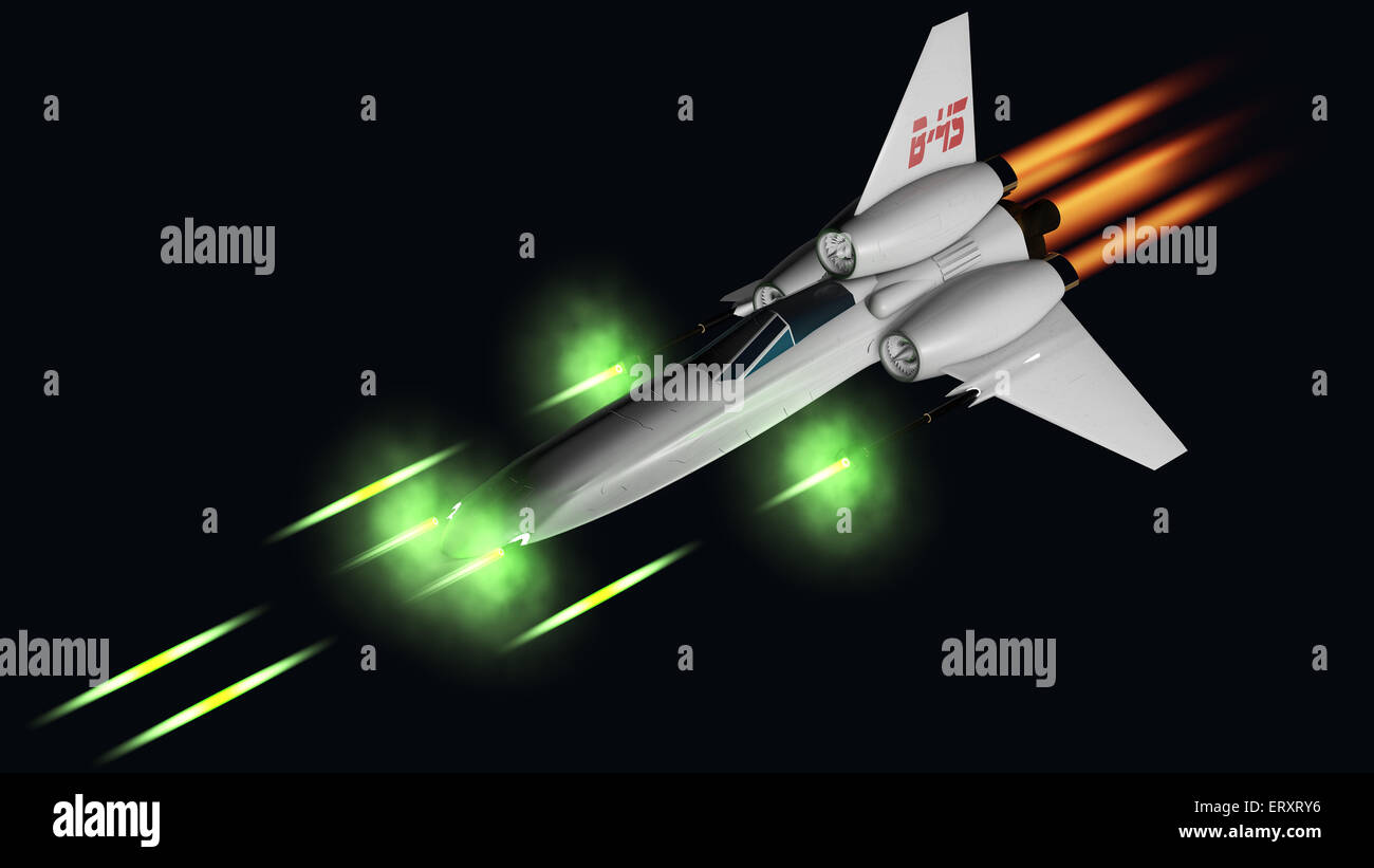 starfighter shooting his four guns 3D rendering Stock Photo