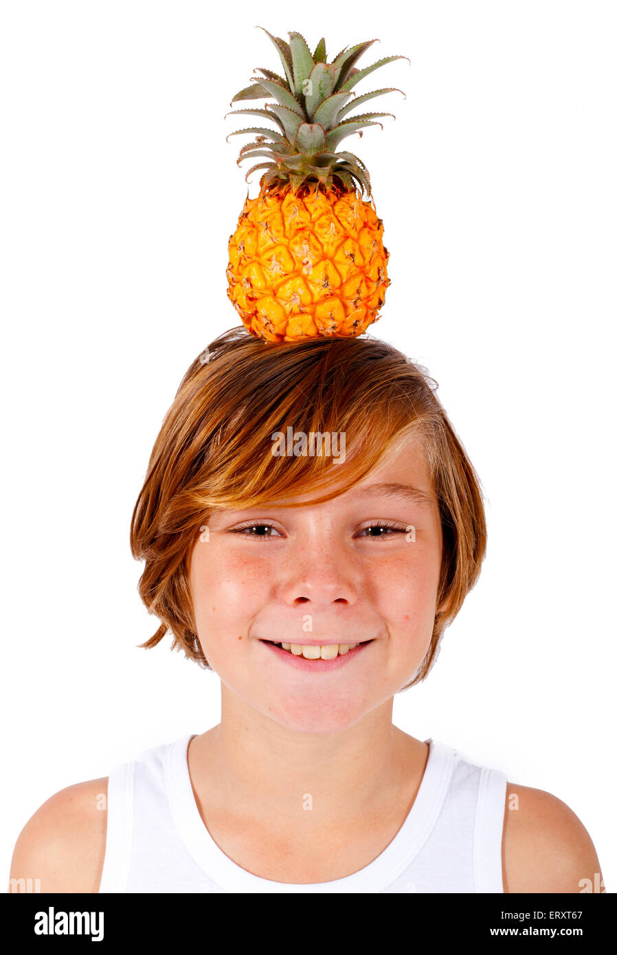 boy with pineapple on his head Stock Photo Alamy