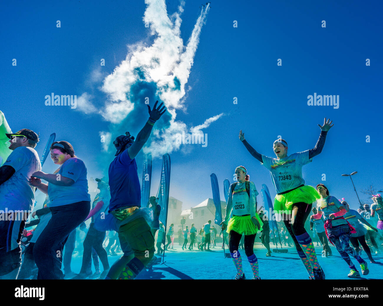 The Color Run, Reykjavik, Iceland. 'Happiest 5k run on the Planet'. This was the first Color Run held in Iceland, June 6, 2015 Stock Photo