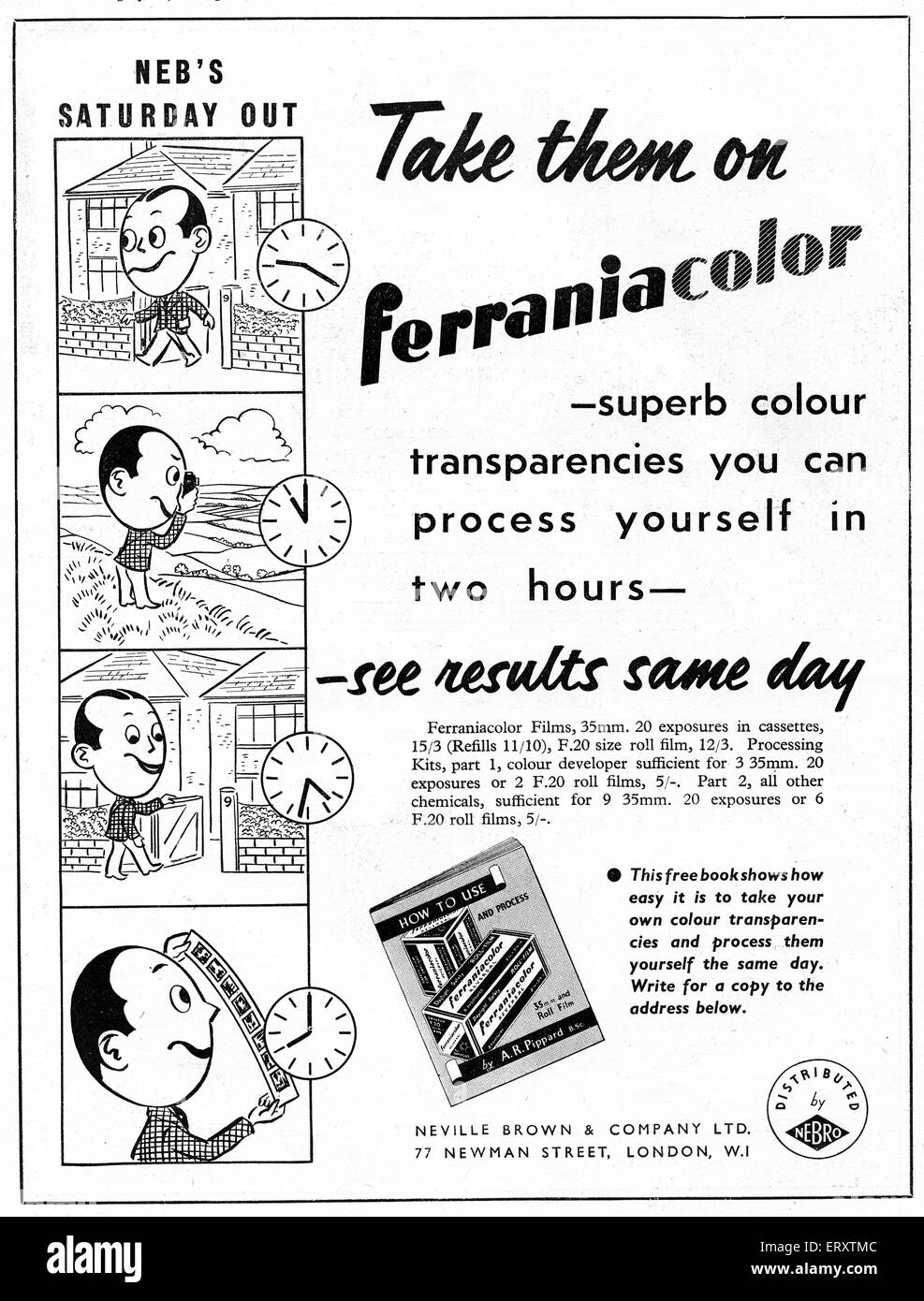 advert for Ferrania colour film 1950's Stock Photo