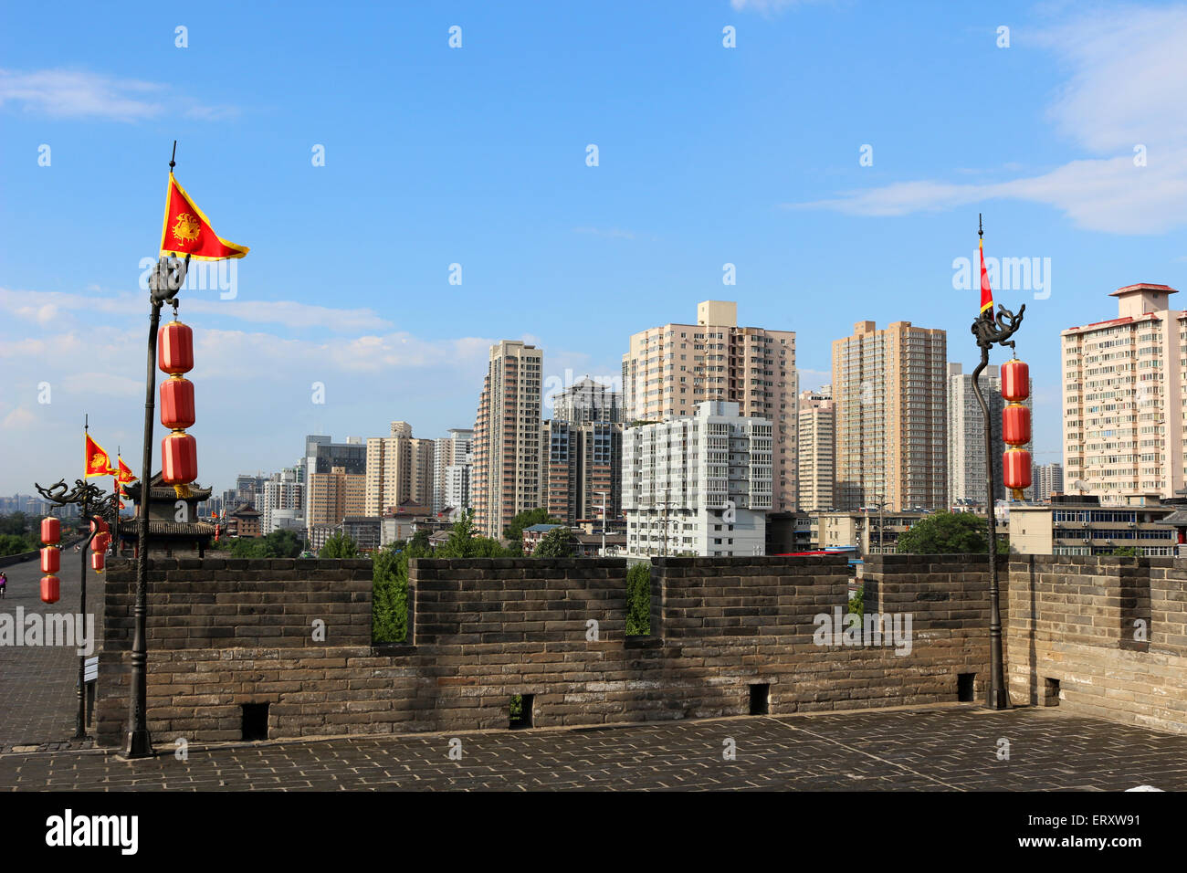 High rises from Xian city wall Stock Photo