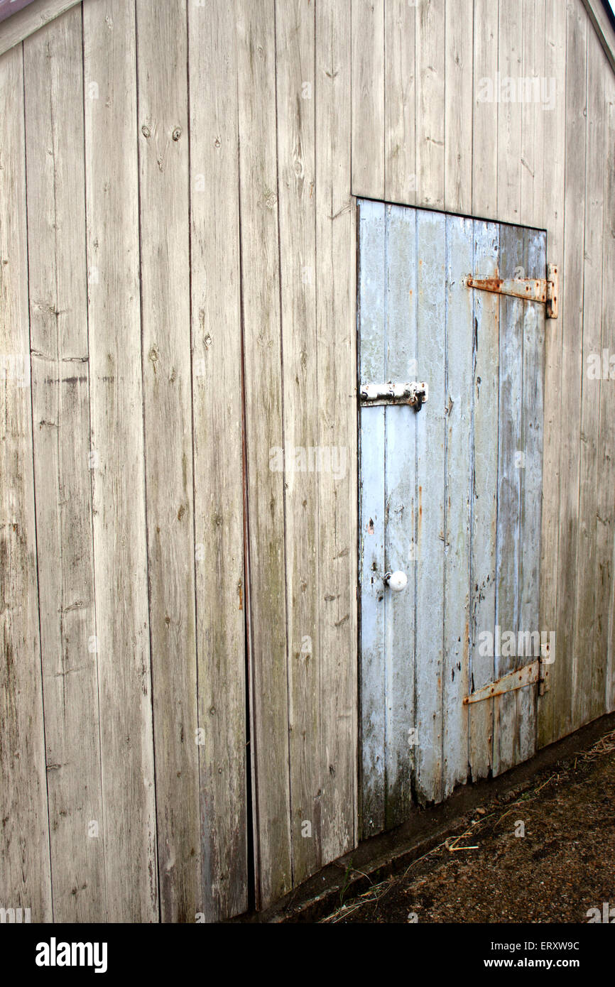 Light Blue Wooden Farm outbuilding Door Stock Photo