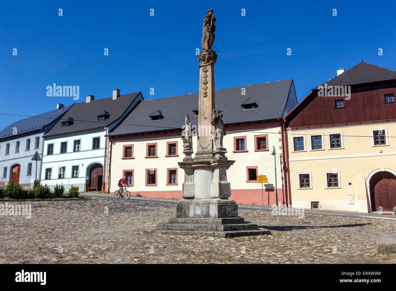 Czech Republic Utery, a small picturesque town, Plzen Region West Bohemia, Renaissance Townhouses Cobblestoned square Stock Photo