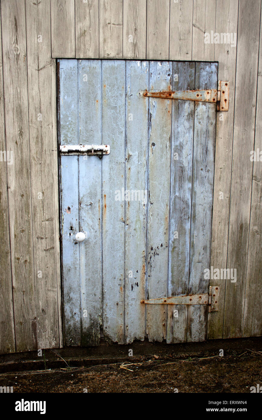 Light Blue Wooden Farm outbuilding Door Stock Photo
