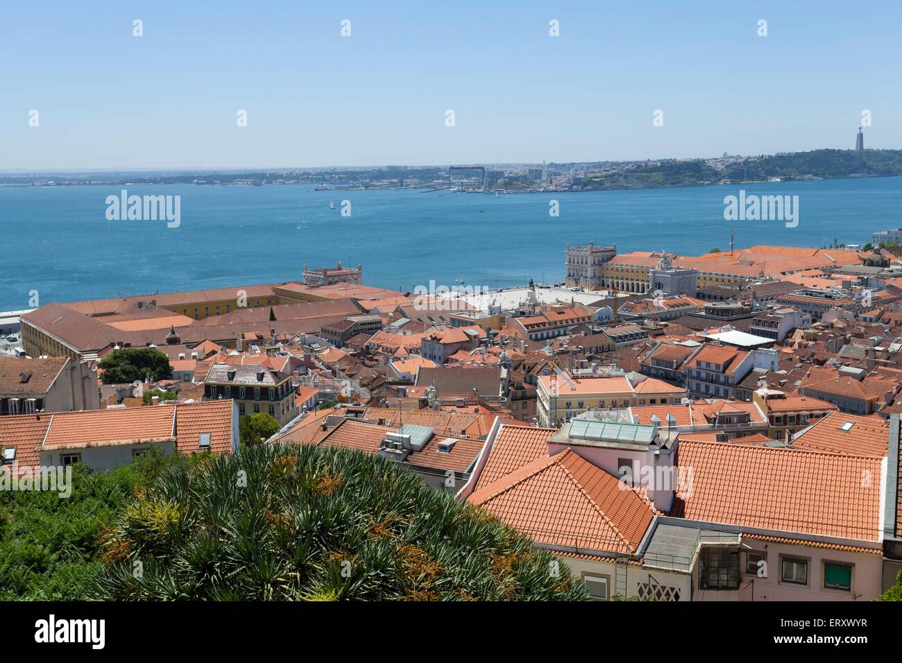 A view over the red rooftops of Lisbon city, the capital city of Portugal from the Castelo de Sao Jorge. Stock Photo