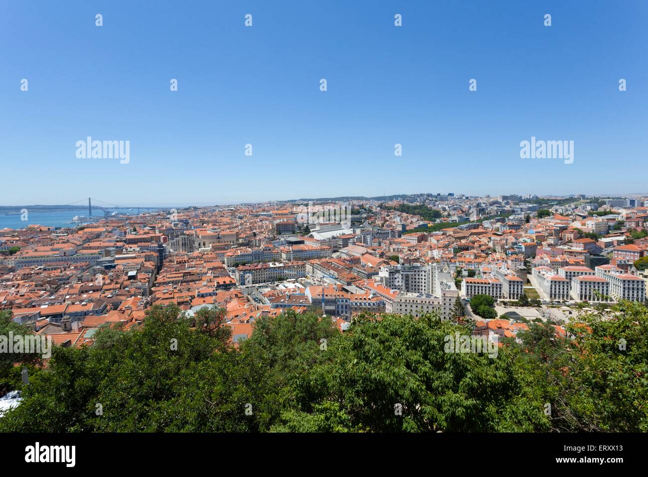 A view over the red rooftops of Lisbon city, the capital city of Portugal from the Castelo de Sao Jorge. Stock Photo