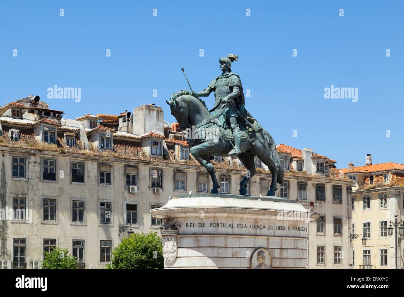 Statue of Dom Joao I in Praca da Figueira in Rossio in Lisbon City. Stock Photo