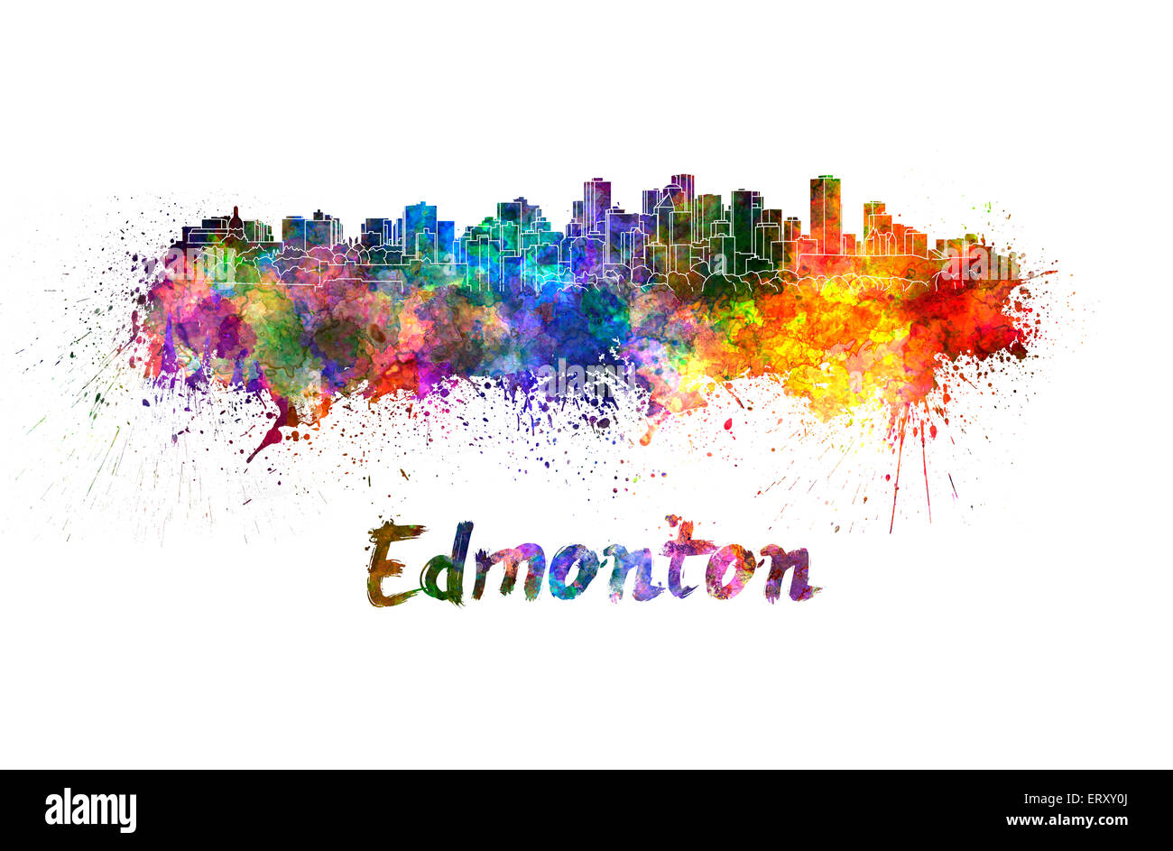 Edmonton skyline in watercolor splatters with clipping path Stock Photo