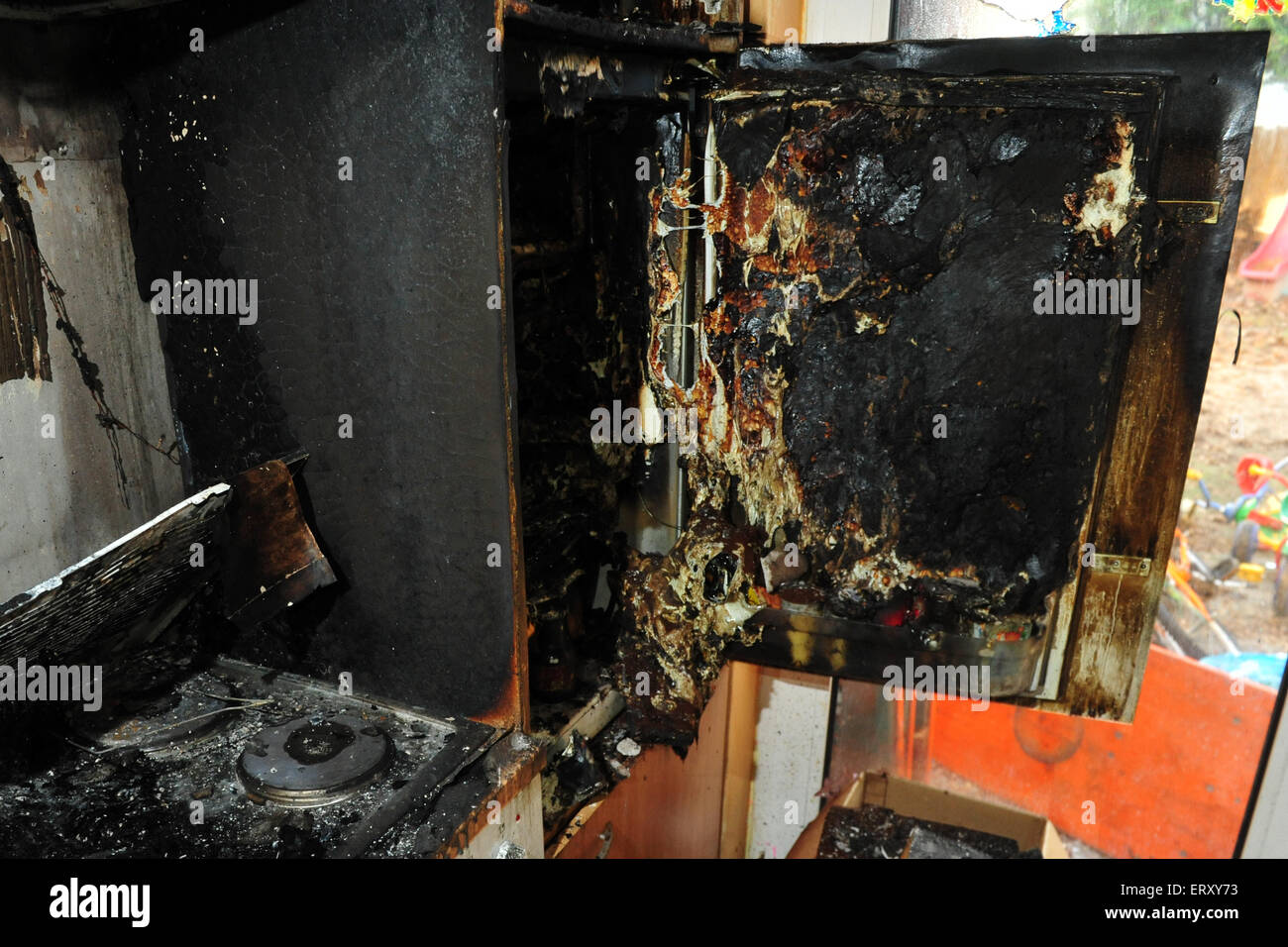 Burned kitchen after fire caused by cigarettes Stock Photo Alamy