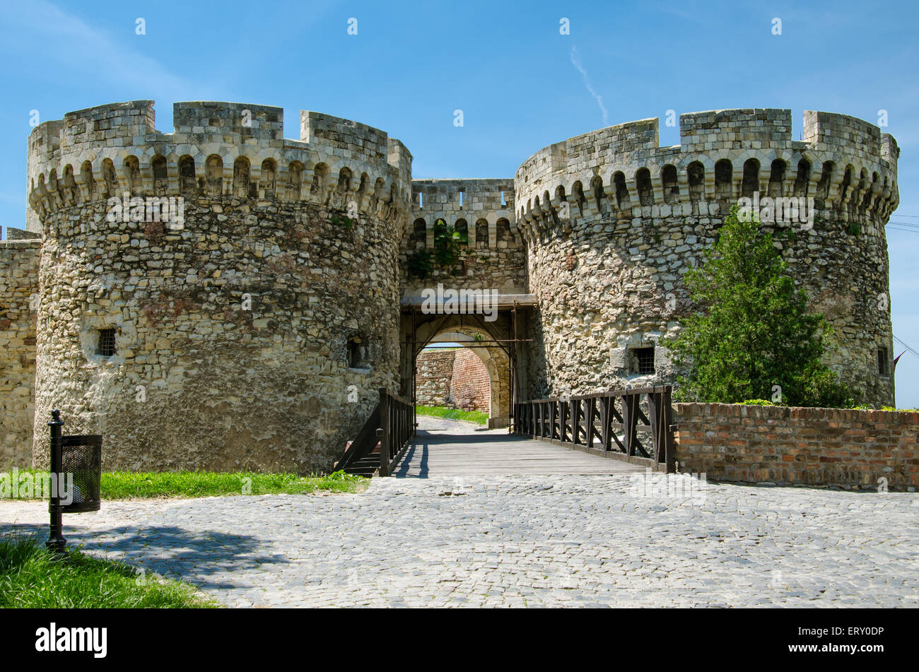 Zindan Gate is the middle southeastern gateof Belgrad Fortresss, between two round towers. The Ottoman Empire used towers' basem Stock Photo