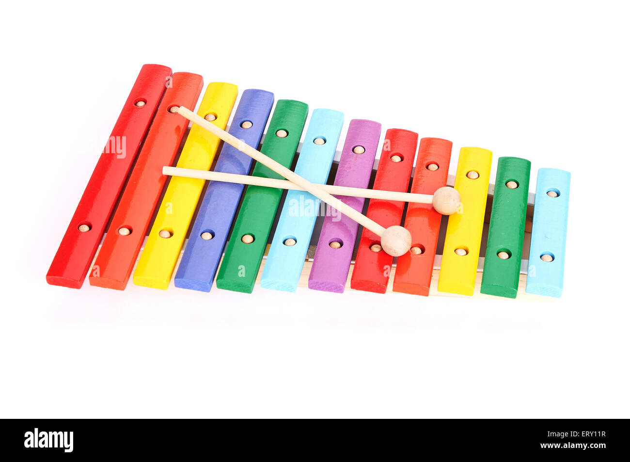 Colorful baby xylophone with two sticks isolated over white background