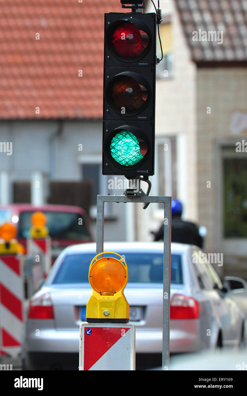 Traffic lights at german road construction site Stock Photo Alamy