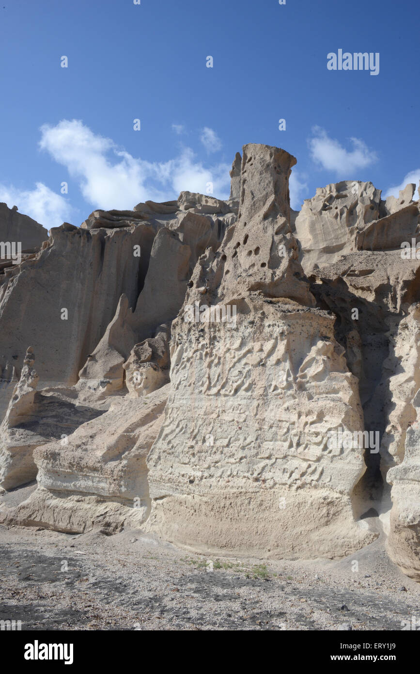 Unusual rock formations at Eros beach, Akrotiri, Santorini, Greece Stock Photo