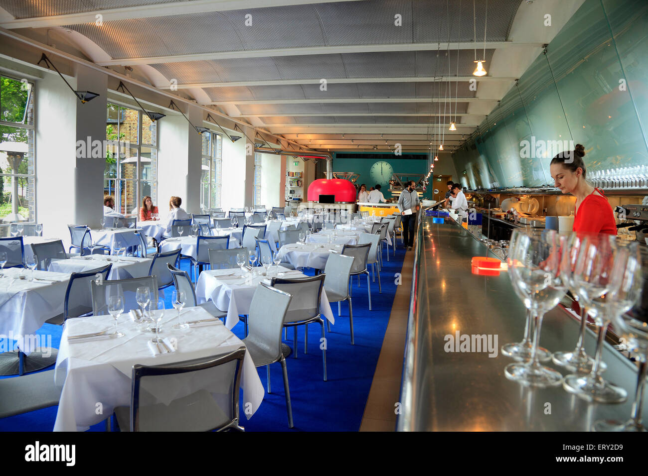 The fashionable RiverCafe at Thames Wharf near Hammersmith / Fulham  London Stock Photo