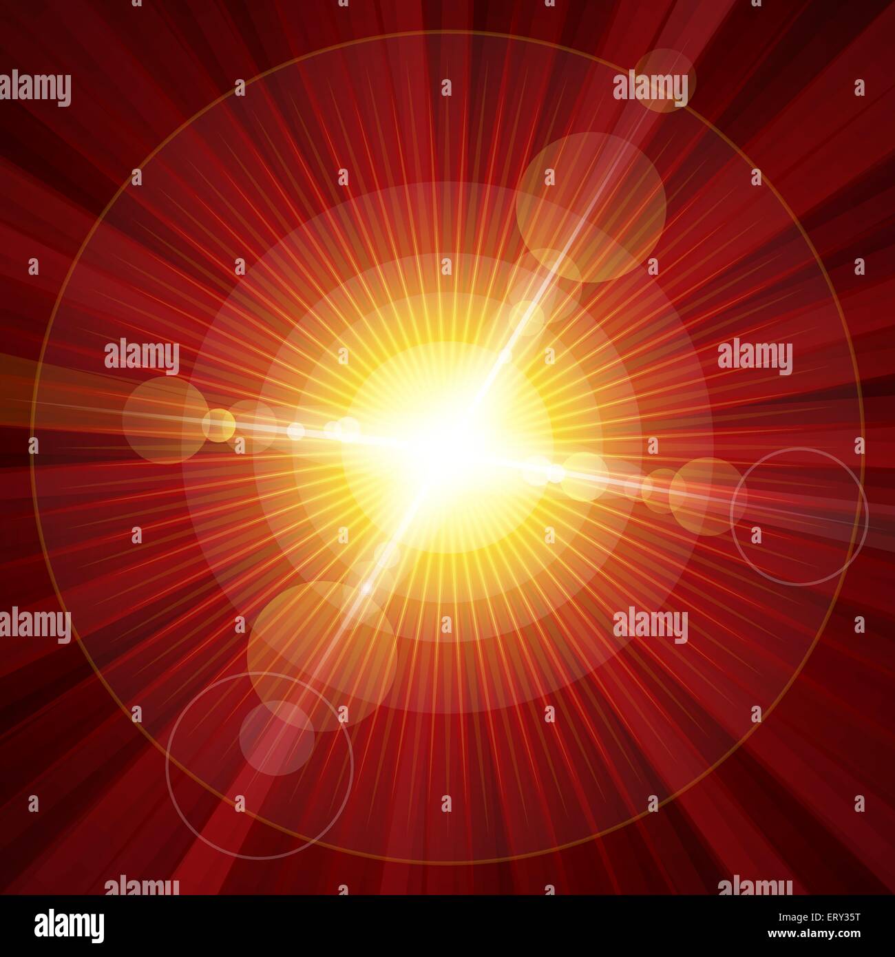 Red color burst of light with lens flare. RGB EPS 10 vector Stock Vector