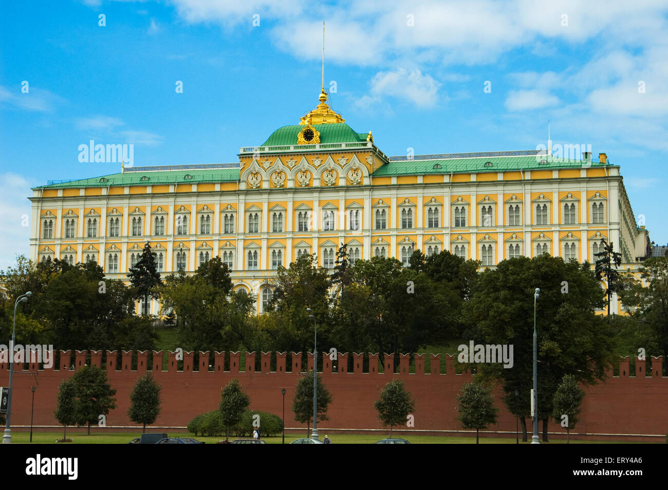 The Great Kremlin Palace overlooks the Kremlin walls and Moskva River in the Russian Capital Moscow Stock Photo