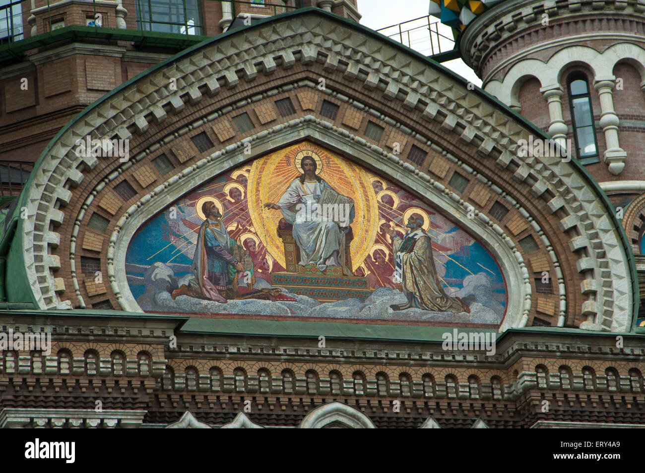 Detail of the Mosaic Tympanum of the Church on Spilled Blood, St Petersburg, Russia Stock Photo
