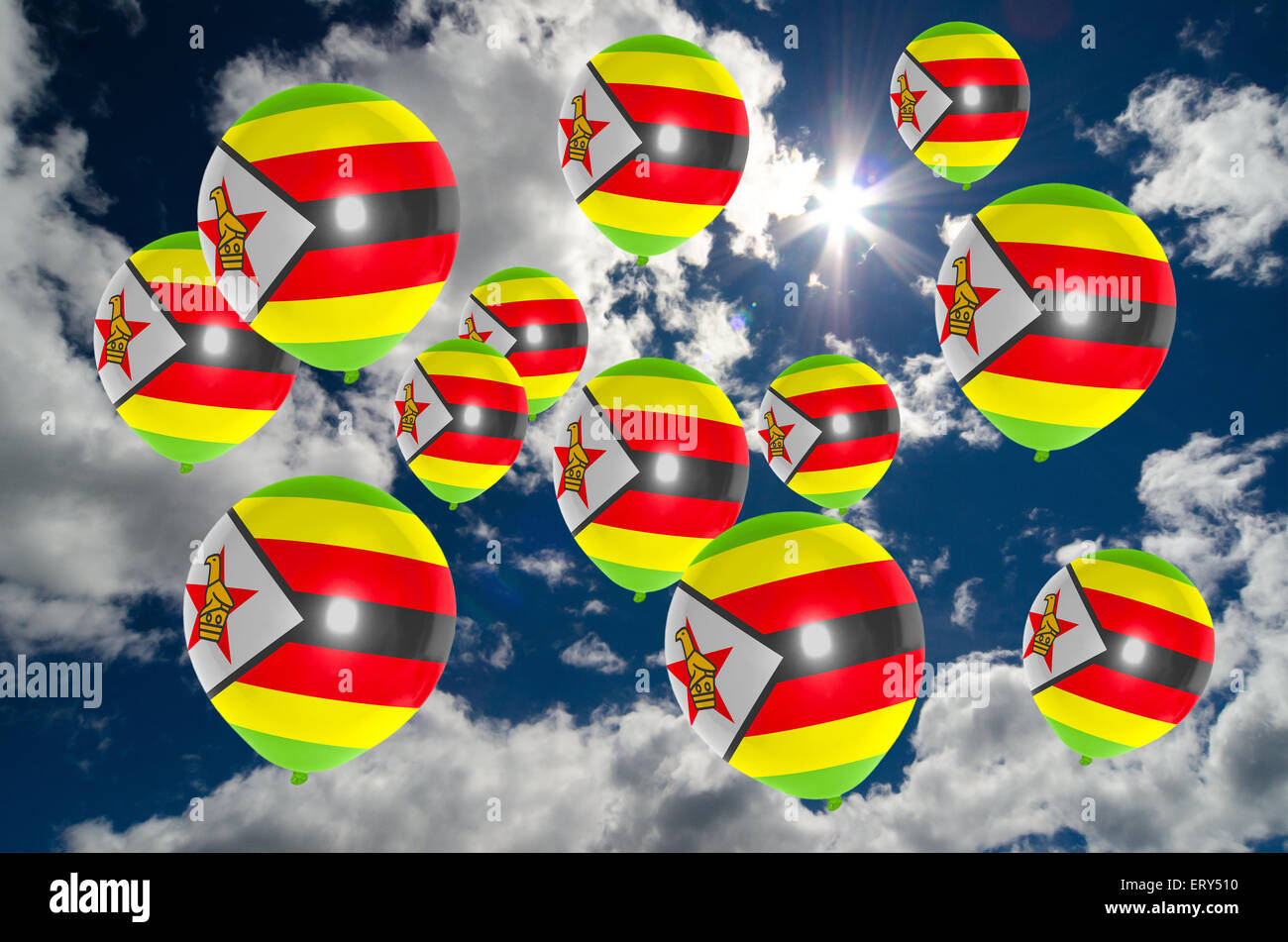 many ballons in colors of zimbabwe flag flying on sky Stock Photo Alamy