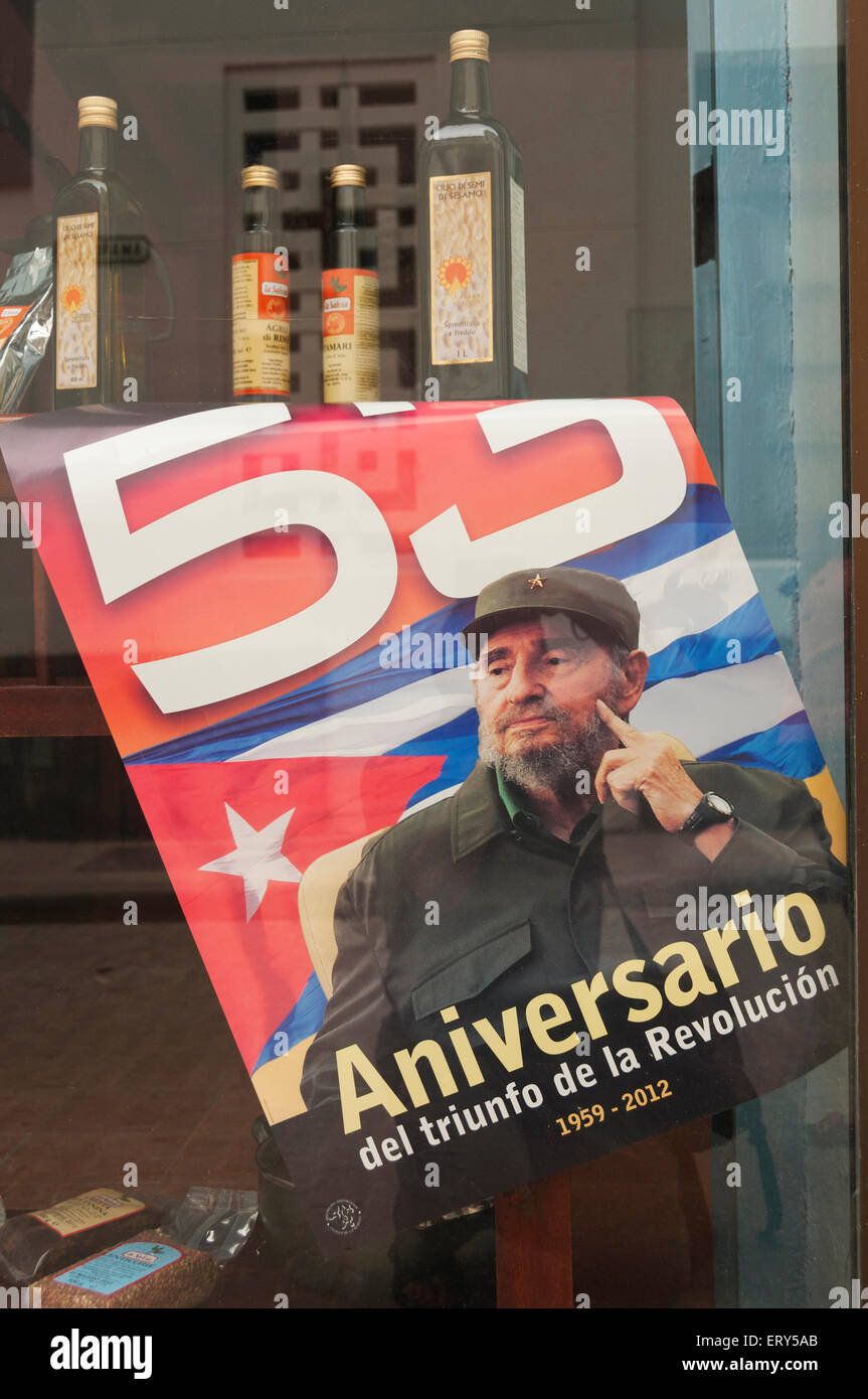 Elk224-1424v Cuba, Havana Vieja, Fidel Castro poster Stock Photo