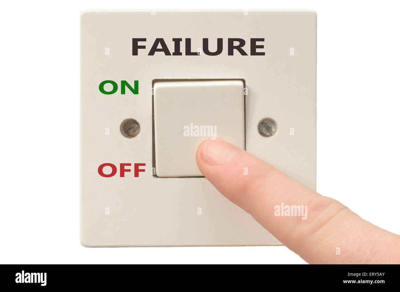Turning off Failure with finger on electrical switch Stock Photo - Alamy