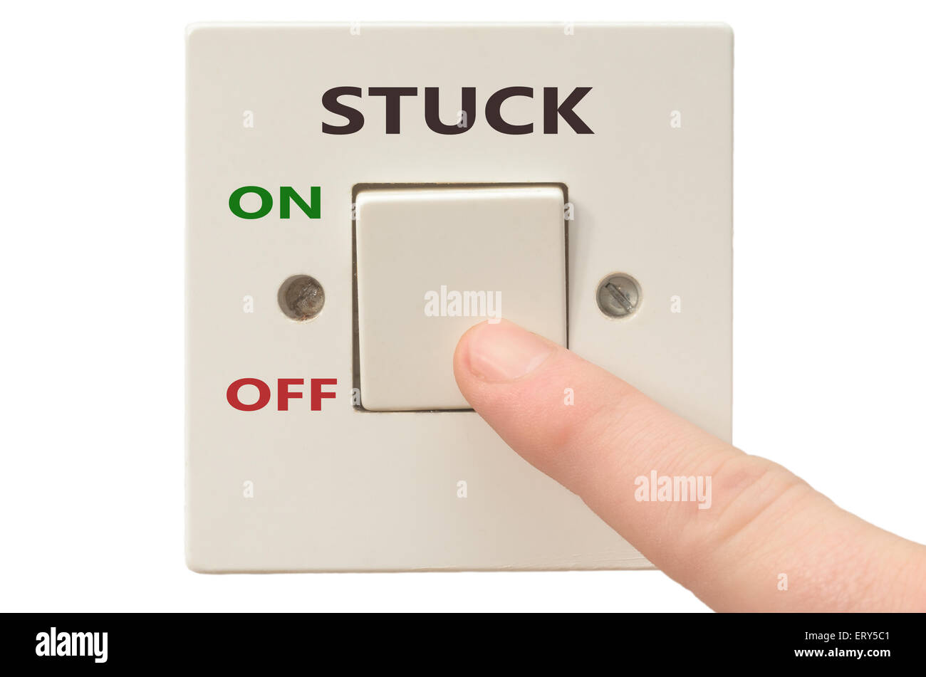 Turning off Stuck with finger on electrical switch Stock Photo Alamy