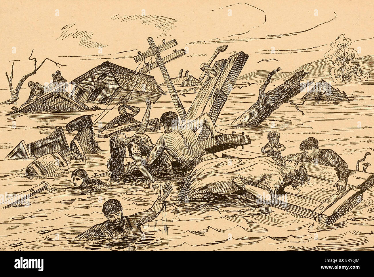 Desperate struggle for Life - Johnstown Flood, 1889 Stock Photo