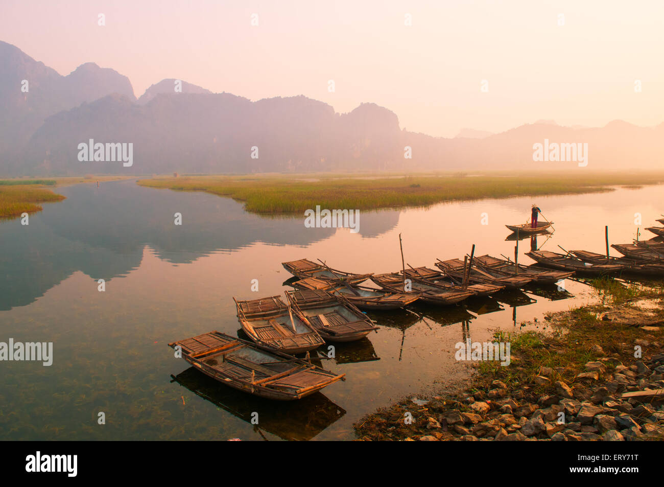 Van Long Natural Reserve in early morning Stock Photo