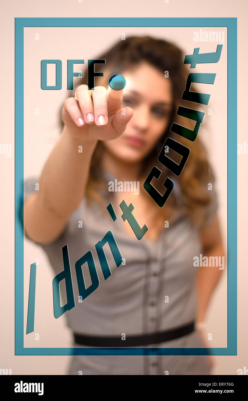 Image Count Off young woman turning off I don't count on digital panel Stock Photo - Alamy